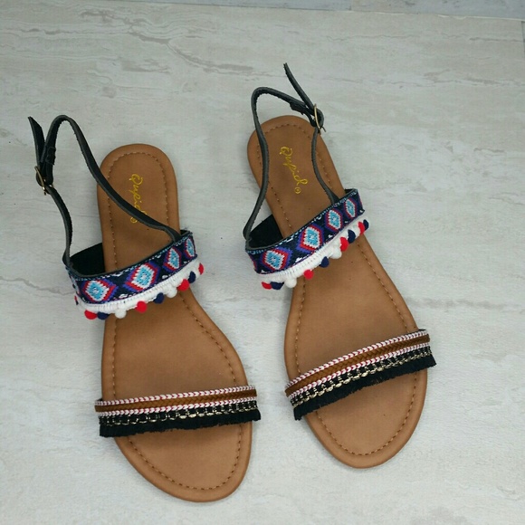 Mini Pom-Pom Embroidered Slingback Flat Sandal - Picture 2 of 6